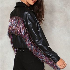 Nasty Gal Rebel Fringe Faux Leather Moto Jacket